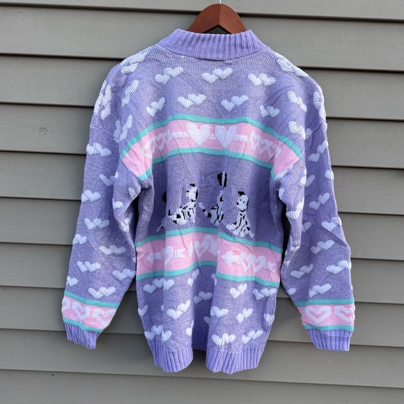 Vintage Dalmatians & hearts pastel sweater 80s Adele kawaii women’s large - Picture 3 of 5